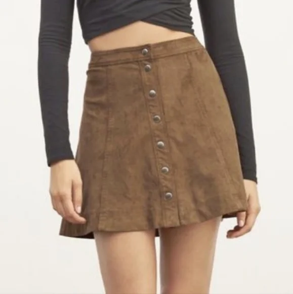 Abercrombie & Fitch Miniskirt Green Meadows Faux Suede Fit & Flare Snap … - Picture 15 of 15